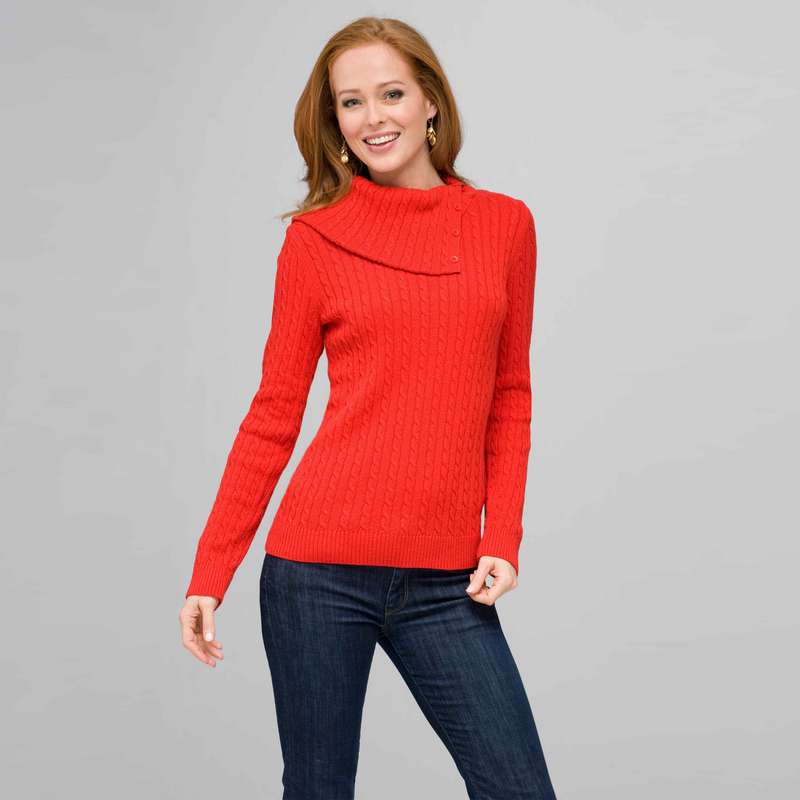 Long Sleeve Button Out Turtle Neck, Fire Red, large