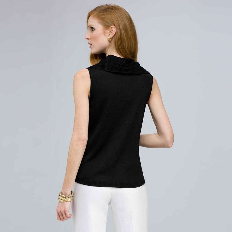 Sleeveless Cowl Neck Knit., , large
