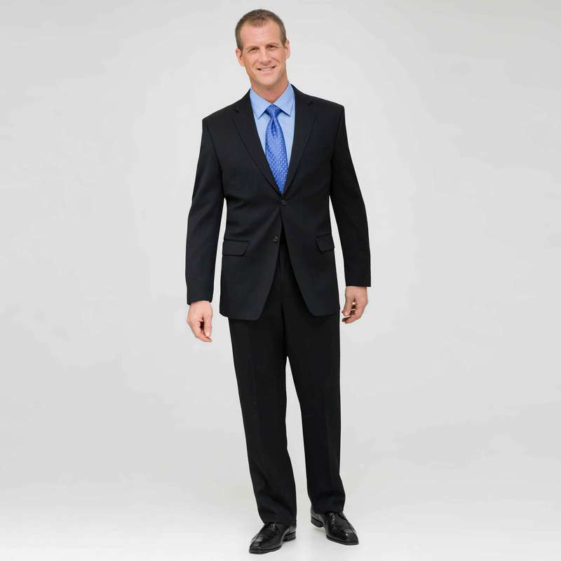 Black Flat Front Wool Suit