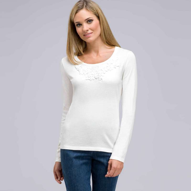 Long Sleeve Appliqued Crew Neck